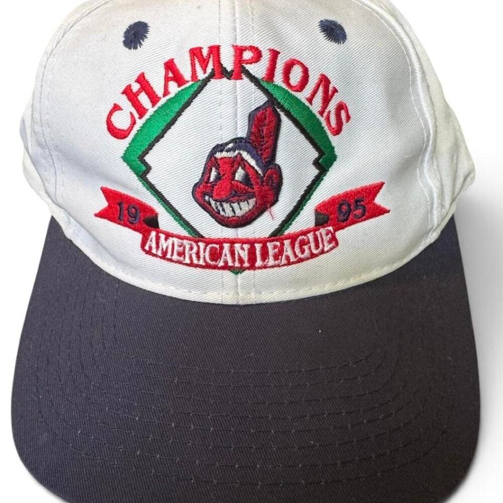 Vintage 1995 Cleveland Indians American League Champions Logo 7 Snapback Hat